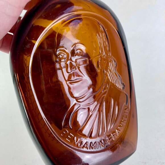 Vintage Log Cabin Buttered Syrup Ben Franklin Collector's Flask Glass Bottle - Picture 5 of 6